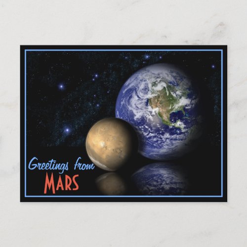 Space Red Blue Black Mars Earth Photo Postcard