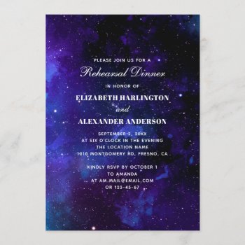 Space Rehearsal Dinner. Night Stars. Modern Navy Invitation by RemioniArt at Zazzle