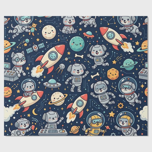Space Robot Dog Wrapping Paper – Cute Pattern (Flat)