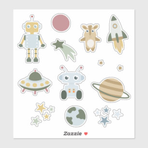 Space Robot Rocket Cute Pastel Kids Galaxy Sticker