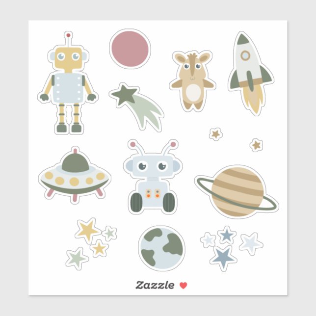 Space Robot Rocket Cute Pastel Kids Galaxy Sticker (Sheet)