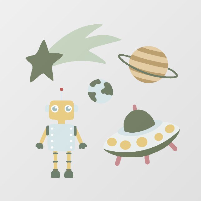 Space Robot Rocket Pastel Kids Galaxy Wall Decal (Front)