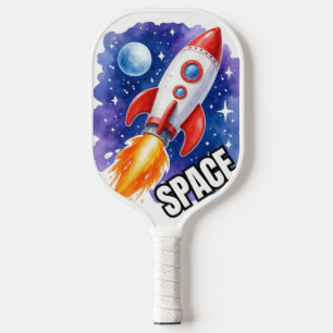 Space Rocket Adventure – Watercolor Rocket Carbon Fiber Pickleball Paddle
