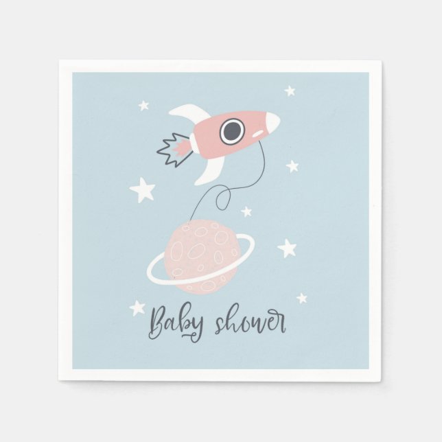 Space Rocket and Jupiter Baby Shower Napkins (Front)