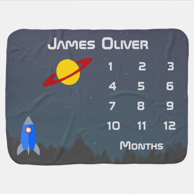 Space Rocket and Jupiter Monthly Milestone Blanket (Horizontal)