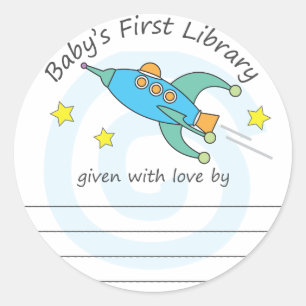 space rocket baby's first library bookplate