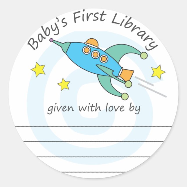 space rocket baby's first library bookplate (Front)