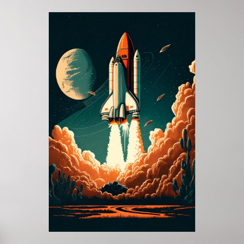 Space Rocket Blast Off Poster