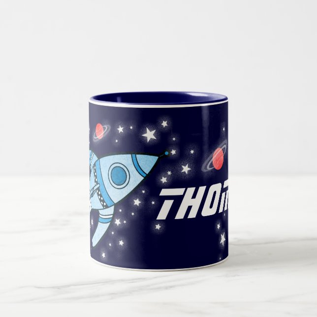 Space rocket blue red kids name mug (Center)