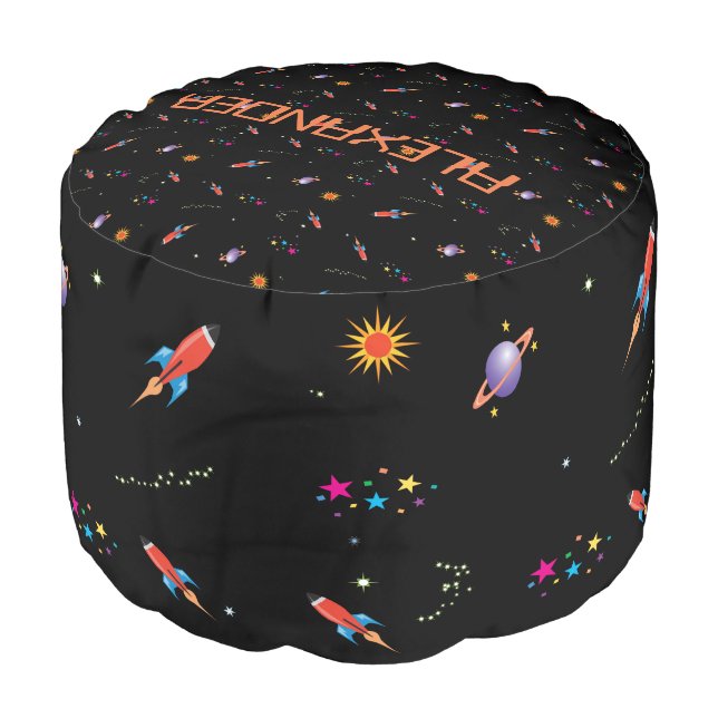 Space Rocket Boys Personal Bedroom Pouf (Angled Front)