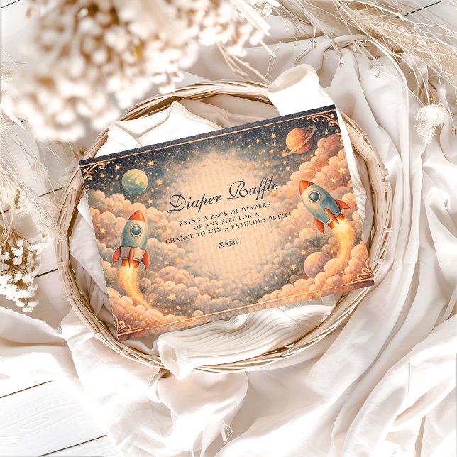 Space Rocket Clouds Diapper Raffle Enclosure Card (Creator Uploaded)