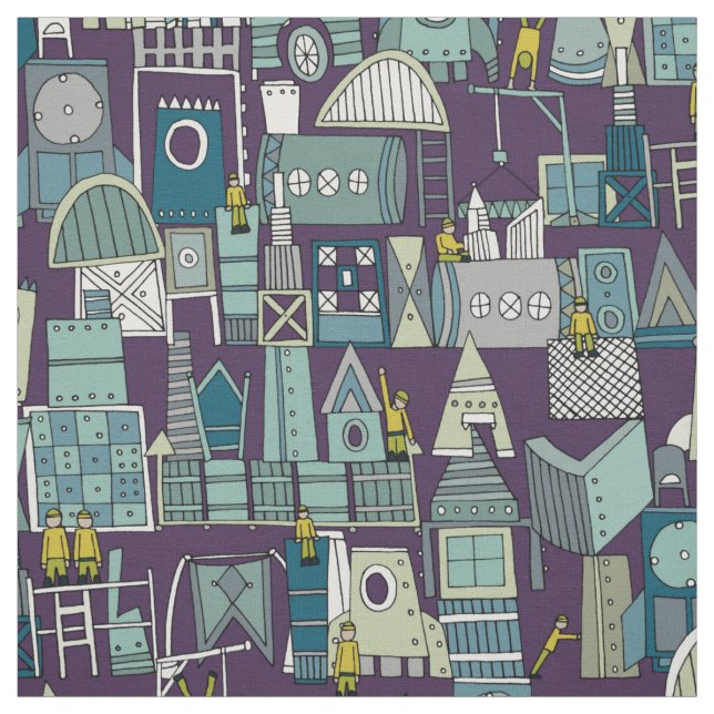 space rocket construction fabric (Swatch)