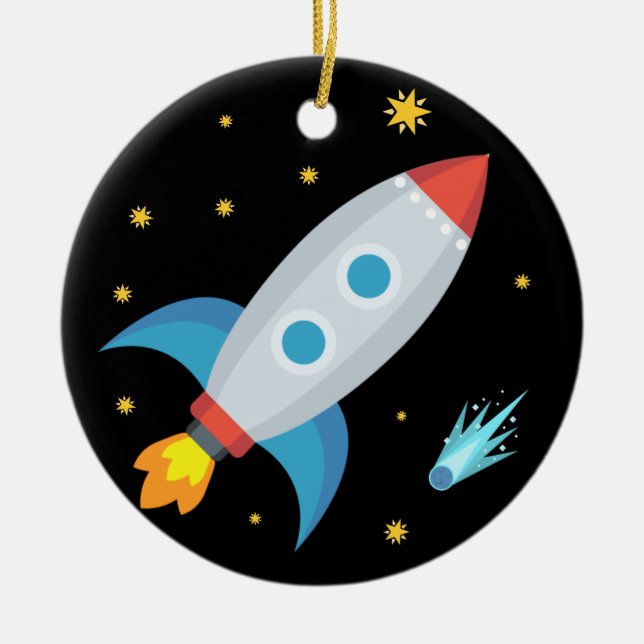 Space Rocket Emoji Ceramic Ornament (Front)