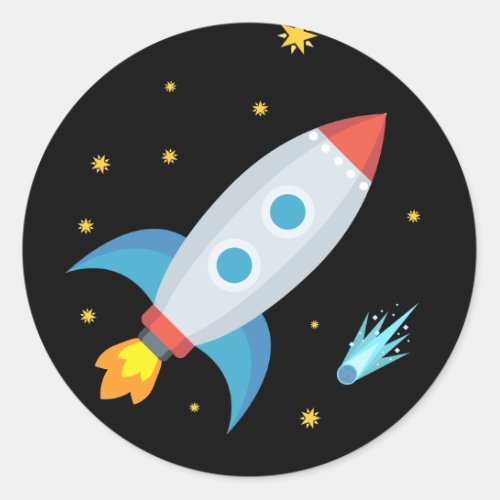 Space Rocket Emoji Classic Round Sticker