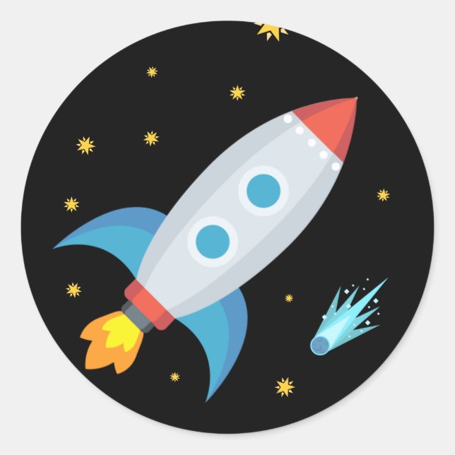 Space Rocket Emoji Classic Round Sticker (Front)