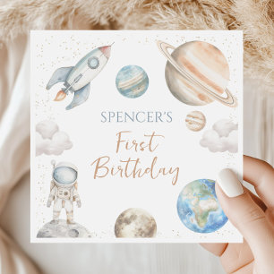 Space Rocket First Birthday Planet Party Napkins
