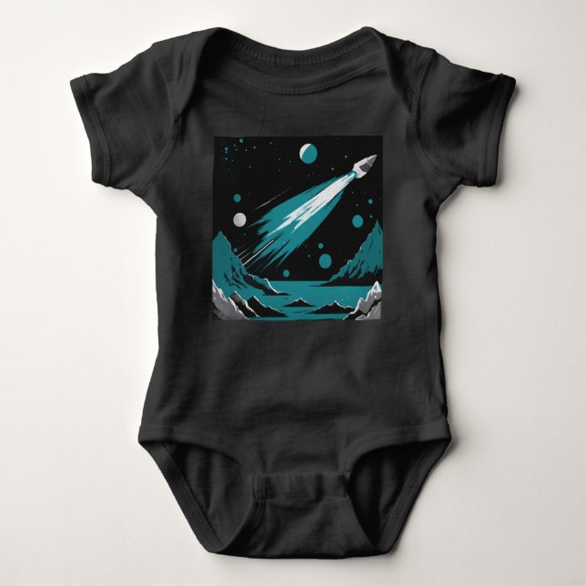 Space Rocket – Grey & Blue Baby Bodysuit (Front)