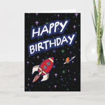 Space Rocket Happy Birthday Card for Kids 