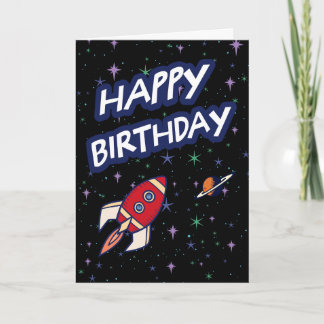 Space Rocket Happy Birthday Card for Kids 
