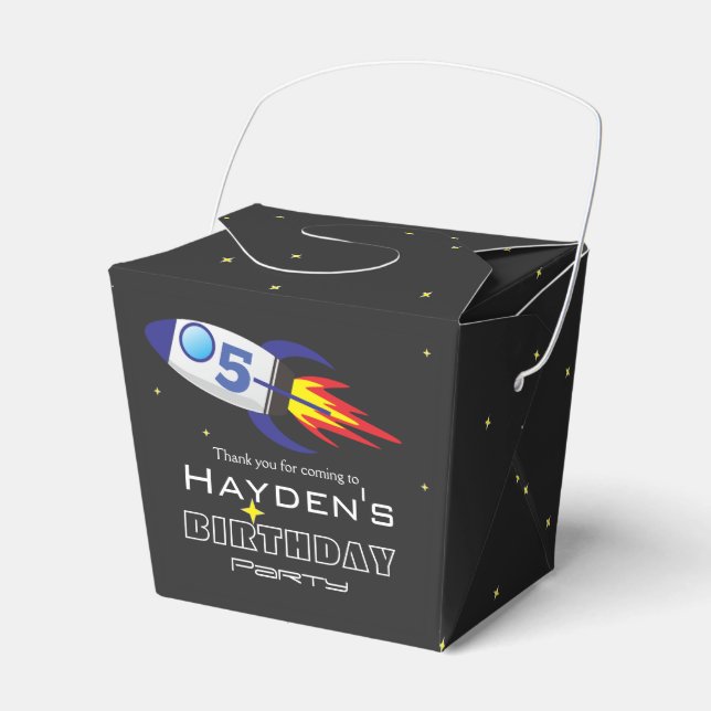 Space Rocket Kids Birthday Custom Age Favor Boxes (Front Side)