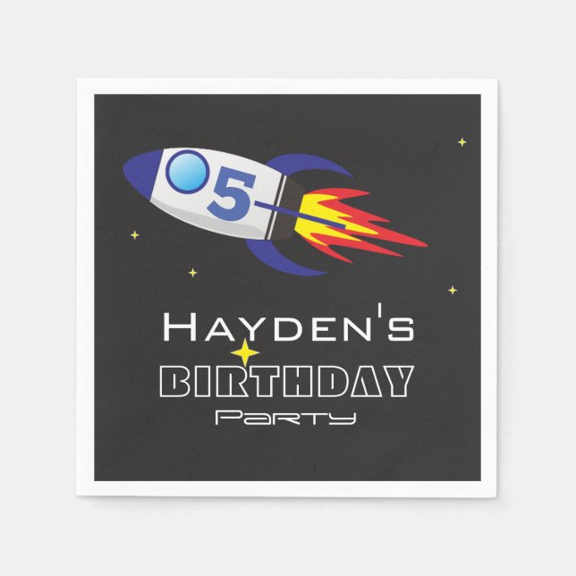 Space Rocket Kids Birthday Custom Age Napkins (Front)