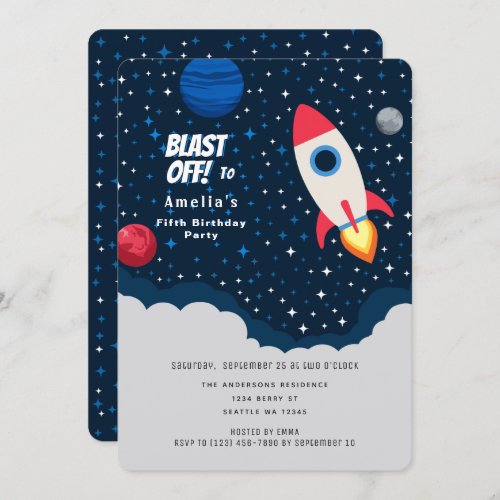 Space Rocket Kids Birthday Invitation