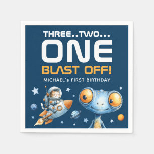 Space Rocket Launch Blast Off Cute 1st Birthday Napkins