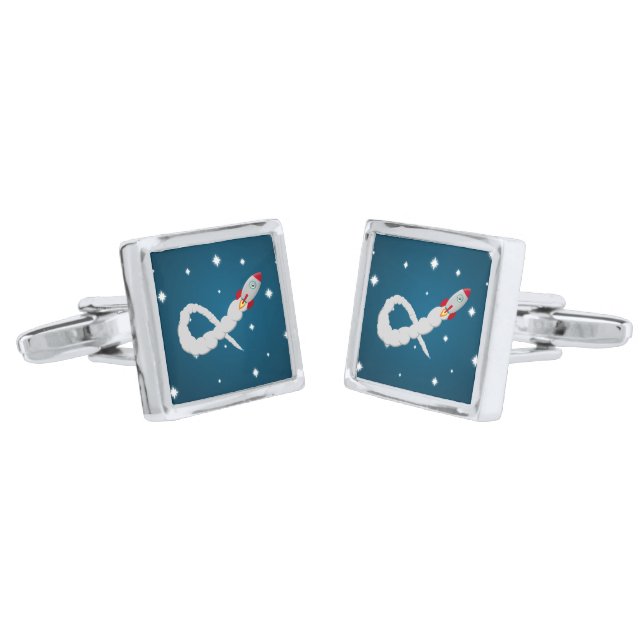 Space Rocket Launch in Space Cufflinks (Angled)