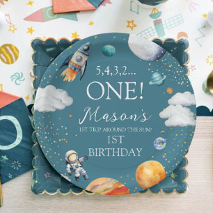 Space Rocket One First Trip Around the Sun B-day Paper Plates