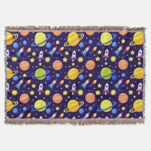 Space Rocket Pattern For Playroom Decor Throw Blanket