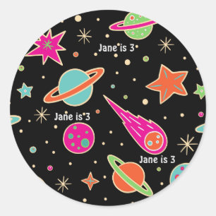 Space Rocket Pattern Name Birthday Classic Round Sticker