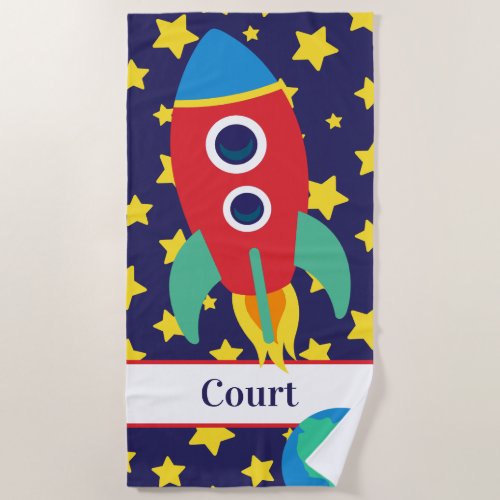Space Rocket Personalized Beach Towel