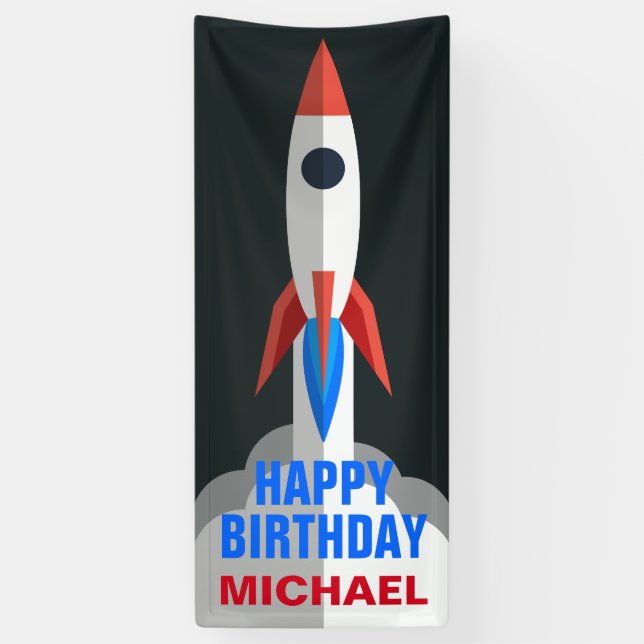 Space Rocket Personalized Name Birthday Party Banner (Vertical)