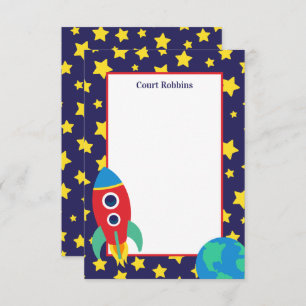 Space Rocket Personalized Note Cards