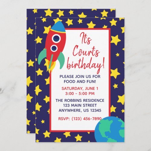 Space Rocket Personalized Party Invitations