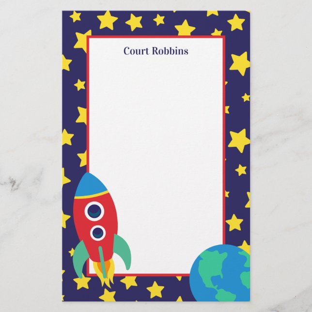 Space Rocket Personalized Stationery (Front)