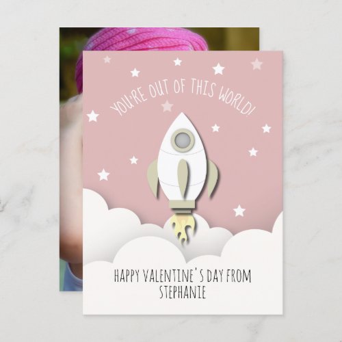 Space Rocket Pink Classroom Valentine Photo Postcard