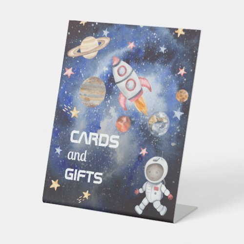 Space Rocket Planets Baby Shower Cards and Gifts Pedestal Sign