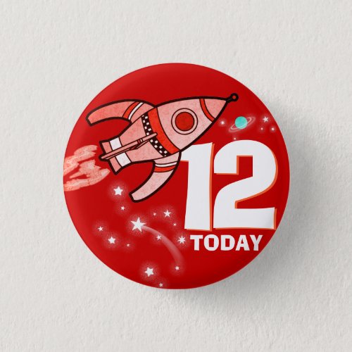 Space rocket red boys age 12 button