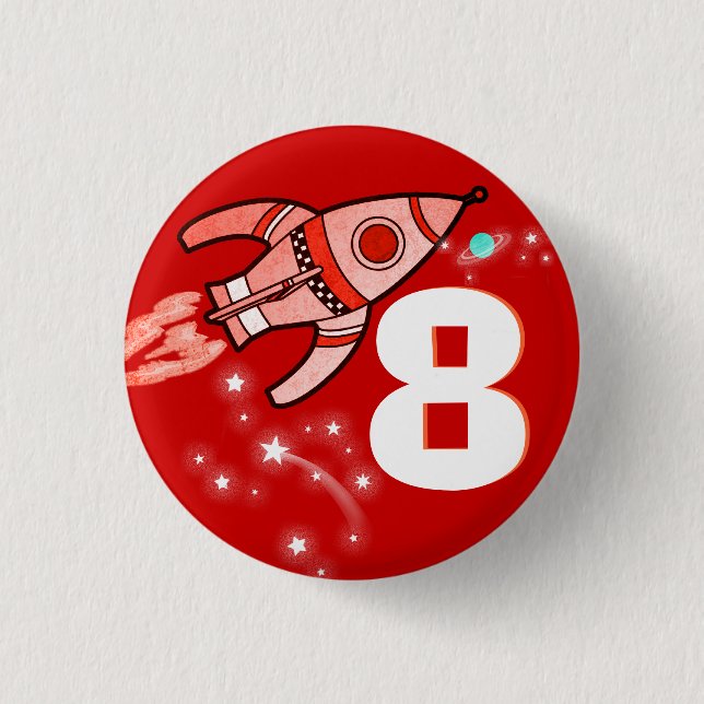 Space rocket red boys age button (Front)
