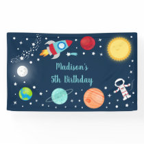 Space Rocket Ship Astronaut Planets Birthday Banner