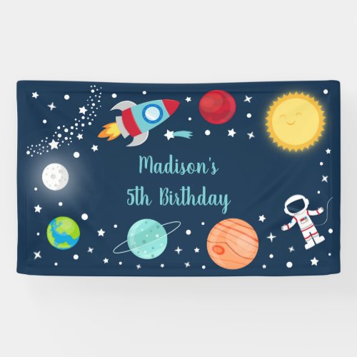 Space Rocket Ship Astronaut Planets Birthday Banner