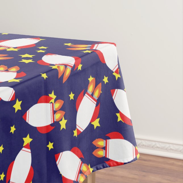 Space Rocket Ship Birthday Party Tablecloth (In Situ)