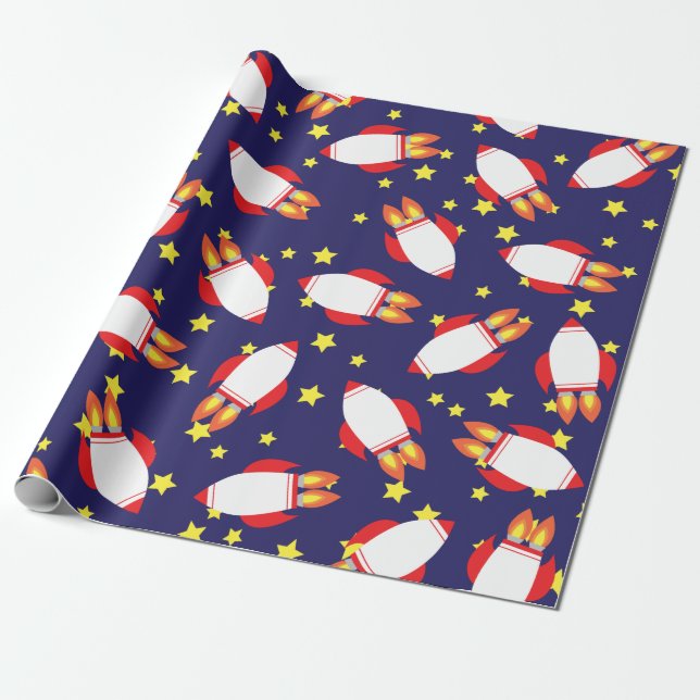 Space Rocket Ship Birthday Party Wrapping Paper (Unrolled)