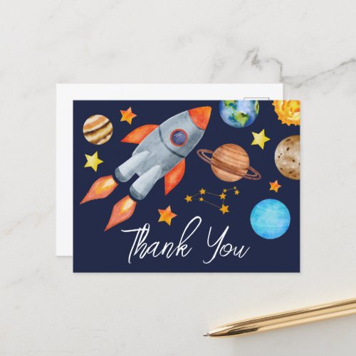 Space Rocket Ship Birthday Thank You Postcard