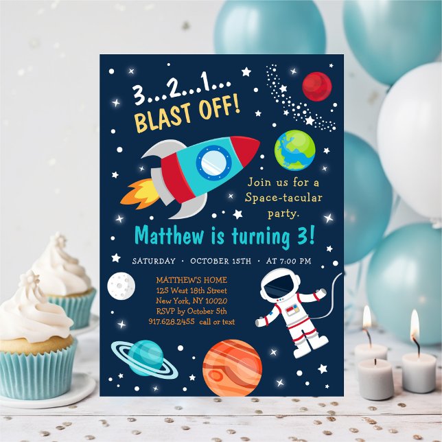 Space Rocket Ship Blast Off Birthday Invitation (Creator Uploaded)