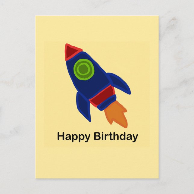 🚀 Space Rocket Ship Happy Birthday  Postcard (Front)