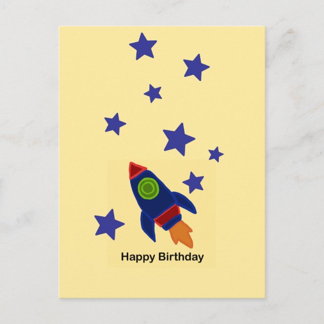 🚀 Space Rocket Ship Happy Birthday  Postcard (Front)