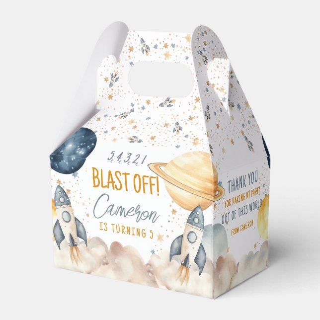 Space Rocket Ship Outer Space Birthday Party Favor Boxes (Back Side)