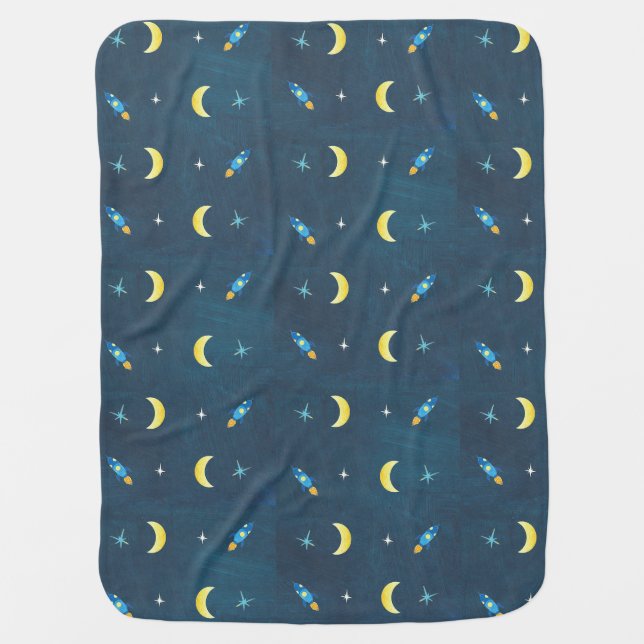 Space Rocket Ship Pattern Nursery Baby Blanket (Front)